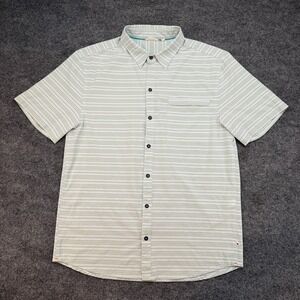 Cotopaxi Shirt Mens M Green Striped Button Up Short Sleeve Performance Llama